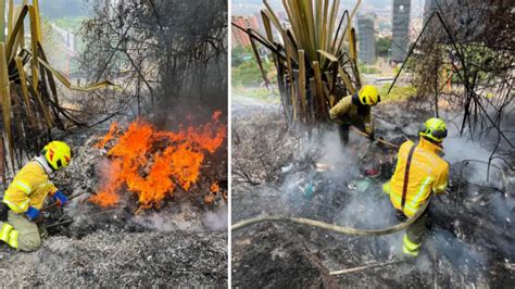 Bomberos de Medellín atienden incendio forestal en la Avenida Las