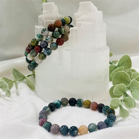 8mm Indian Agate Bead Bracelet The Crystal And Wellness Warehouse