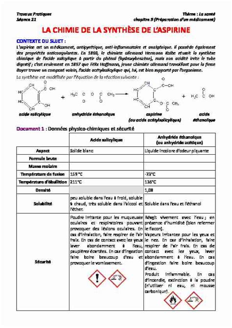 Tp La Chimie De La Synth Se De Laspirine Pdf