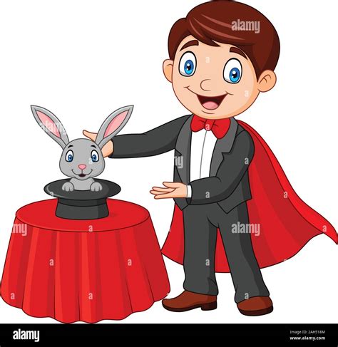 Magician Performing His Trick Rabbit Appearing From A Magic Top Hat