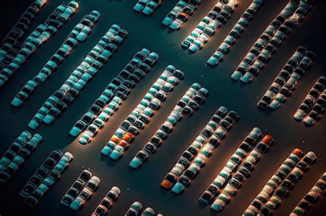 Premium Photo | Cars are parked at night aerial view car parking