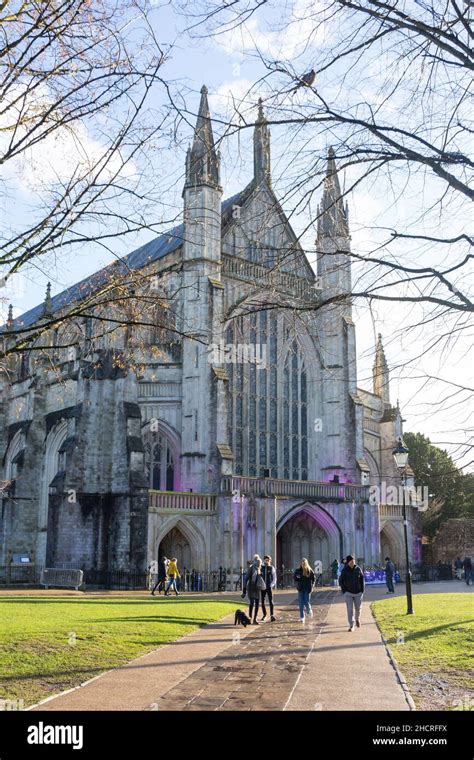 Winchester Cathedral West Facade In Winter Cathedral Close Winchester