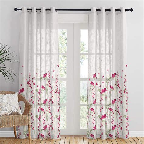 Romantic Floral Linen Sheer Curtain Set Of 2 Ds550 Spaces Drapestory