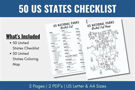 United States Bucket List And Map Printable States Checklist