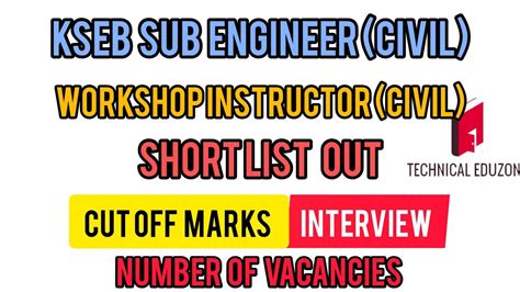 KSEB Sub Engineer Civil Workshop Instructor Civil Short List Out