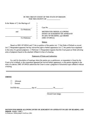 Fillable Online Courts Oregon Motion For Order Allowing Entry Of