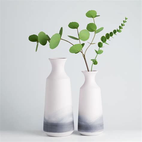 TERESA S COLLECTIONS Set Of 2 Grey White Modern Ceramic Flower Vases