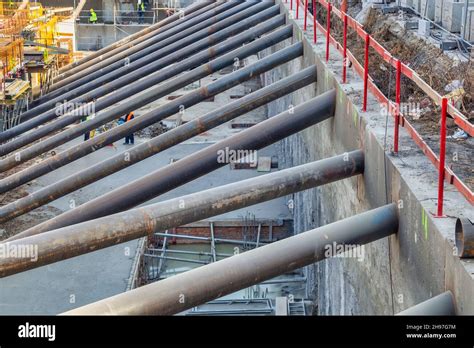 Diaphragm Wall At Construction Site During The Earthwork Phase Stock