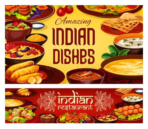 Indian Food Cuisine Dishes Restaurant Menu Cover Stock Vector