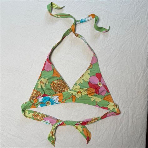 Retro Floral Triangle Bikini Top Tagged Xs Would Depop