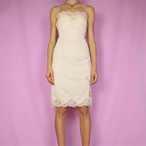 Vintage 90s Beige Lace Slip Dress Cami Lingerie Night Dress Coquette Size Large Etsy