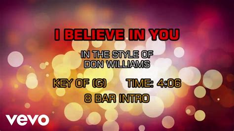 Don Williams I Believe In You Karaoke Youtube Music