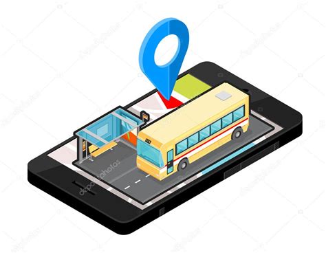 Vector Isometric Icon Illustration For Smart Phone Navigation Bus