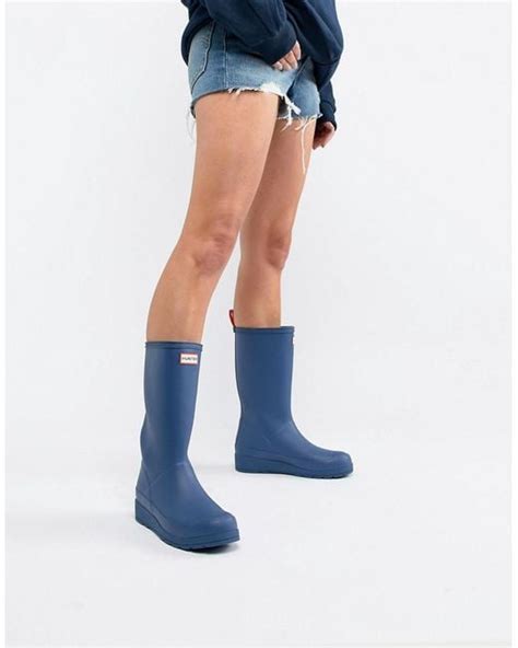 Hunter Rubber Womens Original Play Tall Rain Boots In Blue Save 44