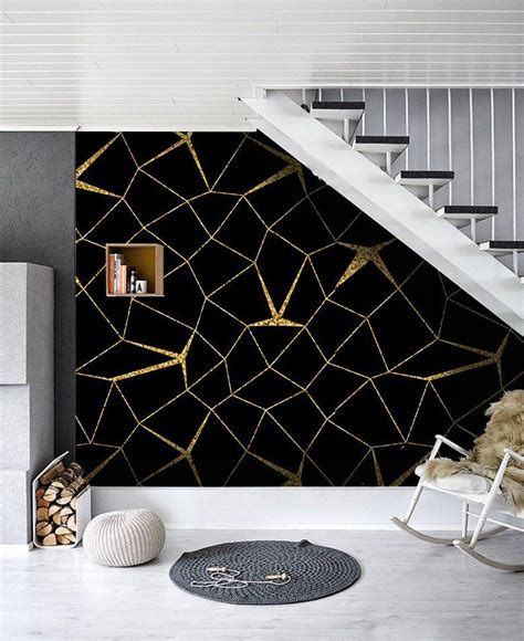 Gold Accent Wall, Wallpaper Accent Wall, Geometric Wallpaper, Print Wallpaper, Black Wallpaper ...