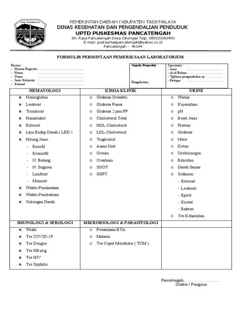 Formulir Permintaan Lab Pdf