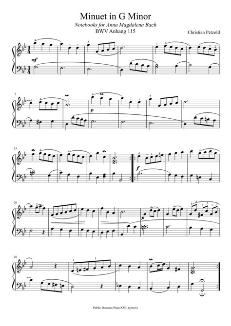 Bach Minuet In G Minor Bwv Anh 115 Sheet Music For Piano Download