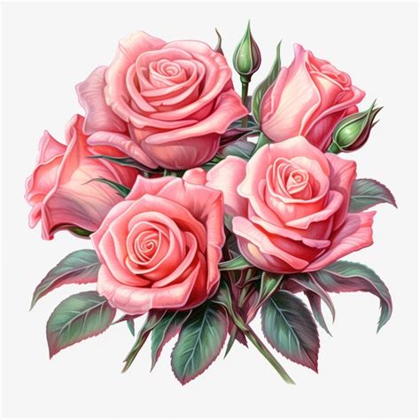 Premium AI Image There Are Three Pink Roses With Green Leaves On A