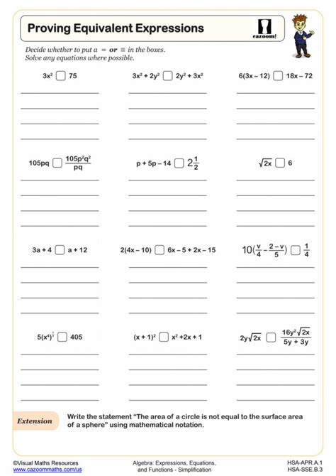 Equivalent Expressions Worksheet Th Grade Pdf