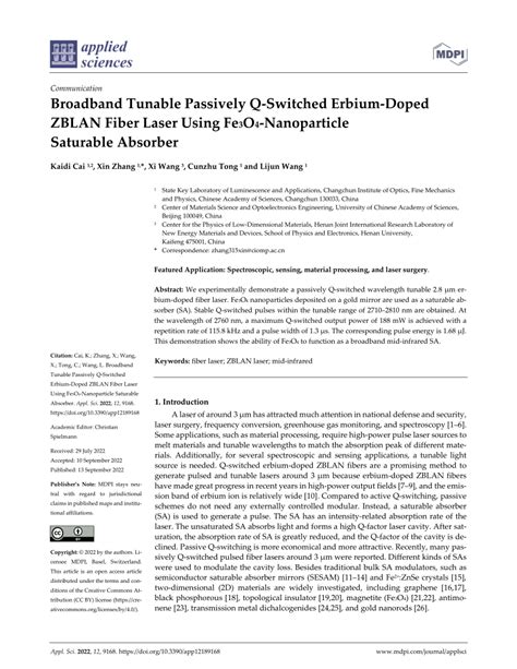 Pdf Broadband Tunable Passively Q Switched Erbium Doped Zblan Fiber