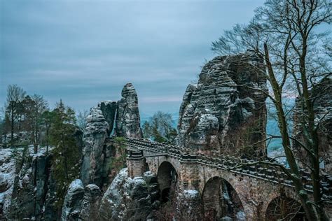 Premium Photo | Panoramic view of the bastei bridge in winter