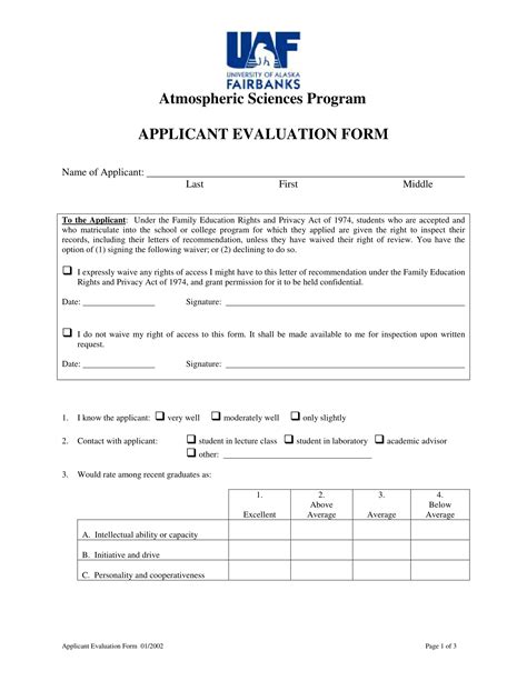 Applicant Evaluation Form