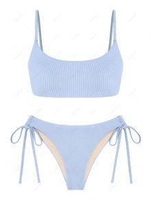 ZAFUL Textured Cinched Side Tank Style Bikini Swimwear In LIGHT BLUE