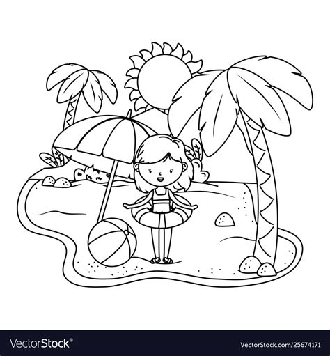 Summer and kids cartoon in black and white Vector Image