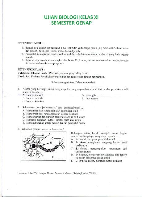 Soal Dan Jawaban Biologi Kelas 11 Semester 1 Tentang Sel