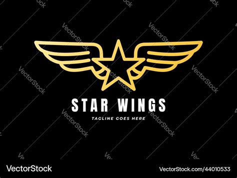 Simple Minimalist Golden Star Wings Monogram Line Vector Image