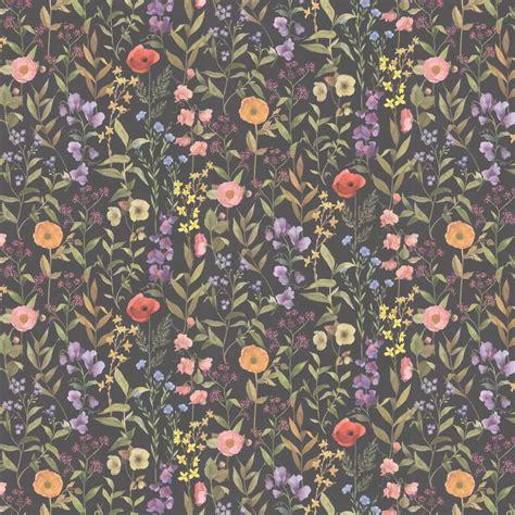 Fleurs Des Champs By Casadeco Noir Fusain Wallpaper Wallpaper Direct