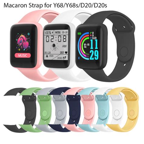 Macaron 8สีสายรัดข้อมือซิลิโคนสำหรับ Y68 D20 D28 Smartwatch เปลี่ยน