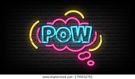 Pow Poster Neon Style Pow Neon Stock Vector Royalty Free