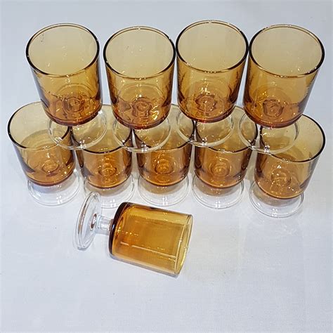 10 Vintage Amber Luminarc French Stemware Retro Bar Glasses Retro Bar Cart 1970s