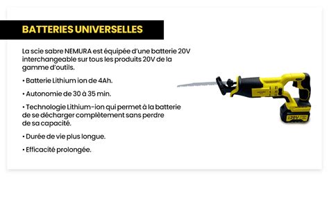 Nemura Scie Sabre Electrique Sans Fil V Moteur Puissant Sans Balais