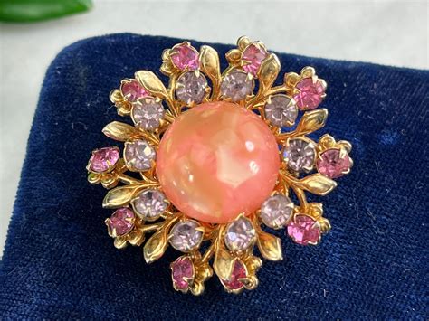 Broche En Lucite Rose Mail Fleurs De Marguerite Strass Pastel Bijoux