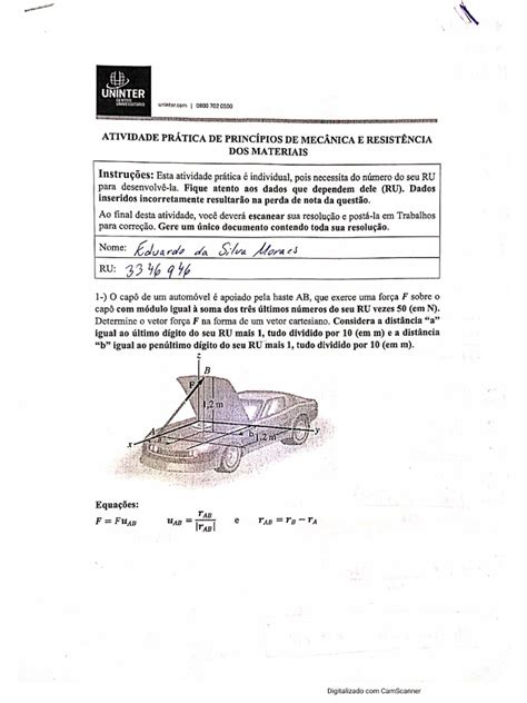 Atividade Prática Princípios De Mecânica E Resistência Dos Materiais Pdf