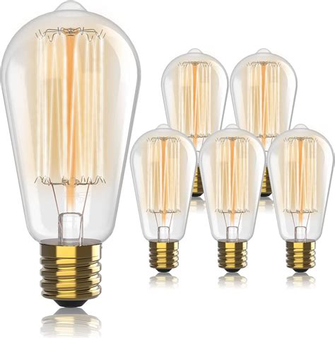 Vintage Incandescent Edison Light Bulbs 60W 6 Pack E26 E27 Base