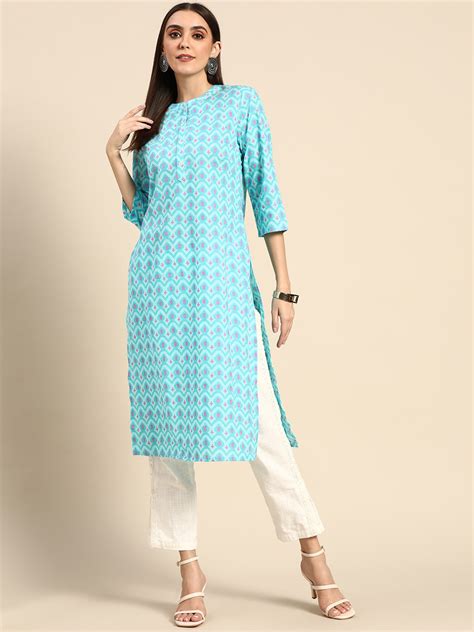 Buy Anouk Women Blue And Pink Ethnic Motifs Printed Pure Cottonkurta