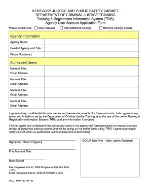 Fillable Online Docjt Ky User Application Form The Department Of