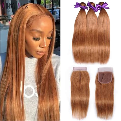 Blonde Brazilian Straight Hair Bundles With Closure Color Human Hair