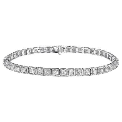 18k Diamond And Sapphire Link Tennis Bracelet White Gold For Sale At