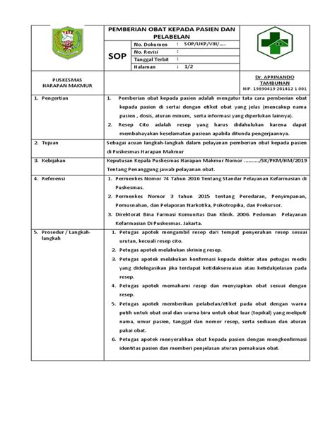 Sop Pemberian Obat Kepada Pasien Dan Pelabelan Pdf
