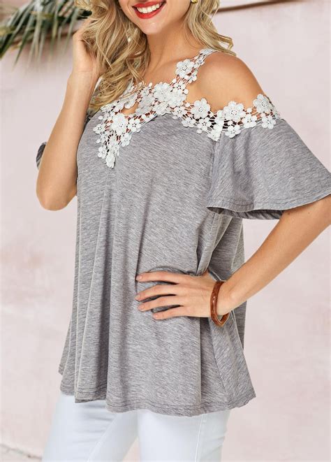 Strappy Cold Shoulder Lace Detail Blouse Modlily USD 24 99