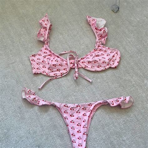 Frankie S Bikinis Swim Frankies Bikinis Pink Cherry Bathing Suit Top And Bottom Poshmark