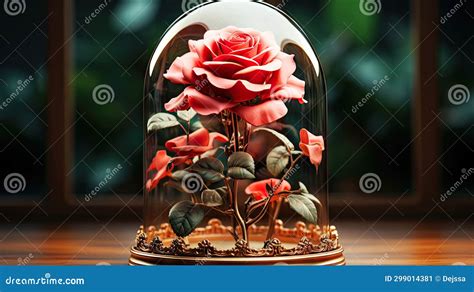 Rose Under A Glass Dome On Table Stock Illustration Illustration Of