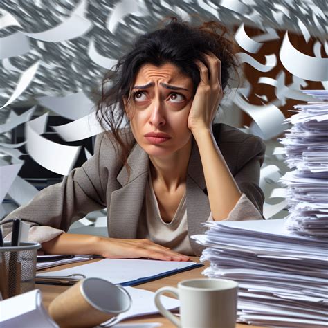 A Person Drowning In Papers Coffee Cups And A Frazzled Express Blank