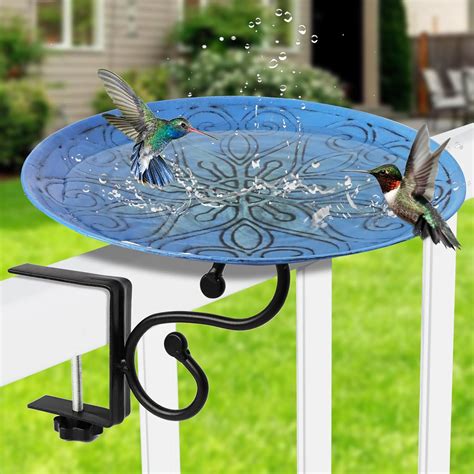 Amazon Pfnrth Bird Bath Deck Mounted Bowl Inches Metal Blue