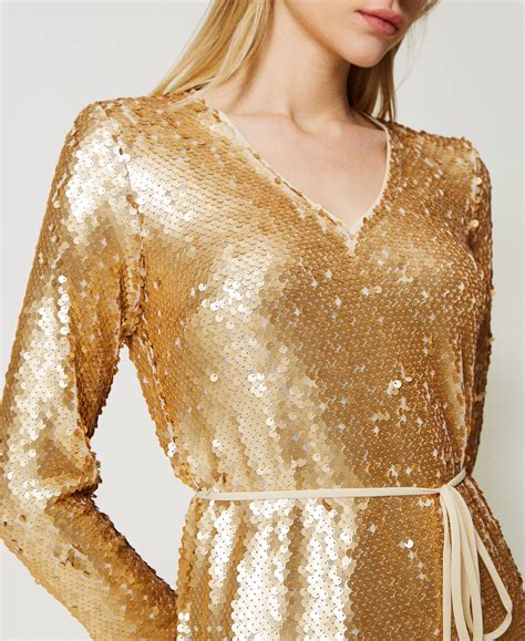 Full Sequin Short Dress Woman Gold Twinset Milano