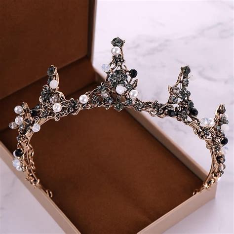 Baroque Vintage Bronze Pearl Hair Accessories Wedding Queen Crowns